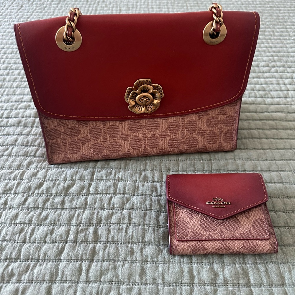 Coach Burnt Orange and Tan Shoulder Bag Set